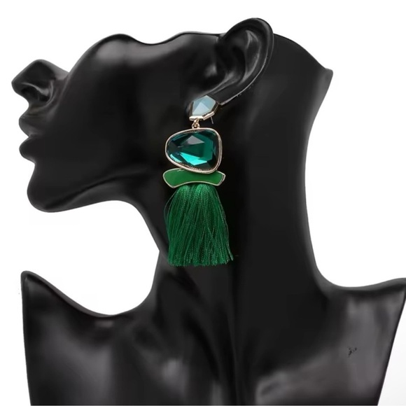 Anthropologie Bold Blue Tassel Earrings - Picture 4 of 4